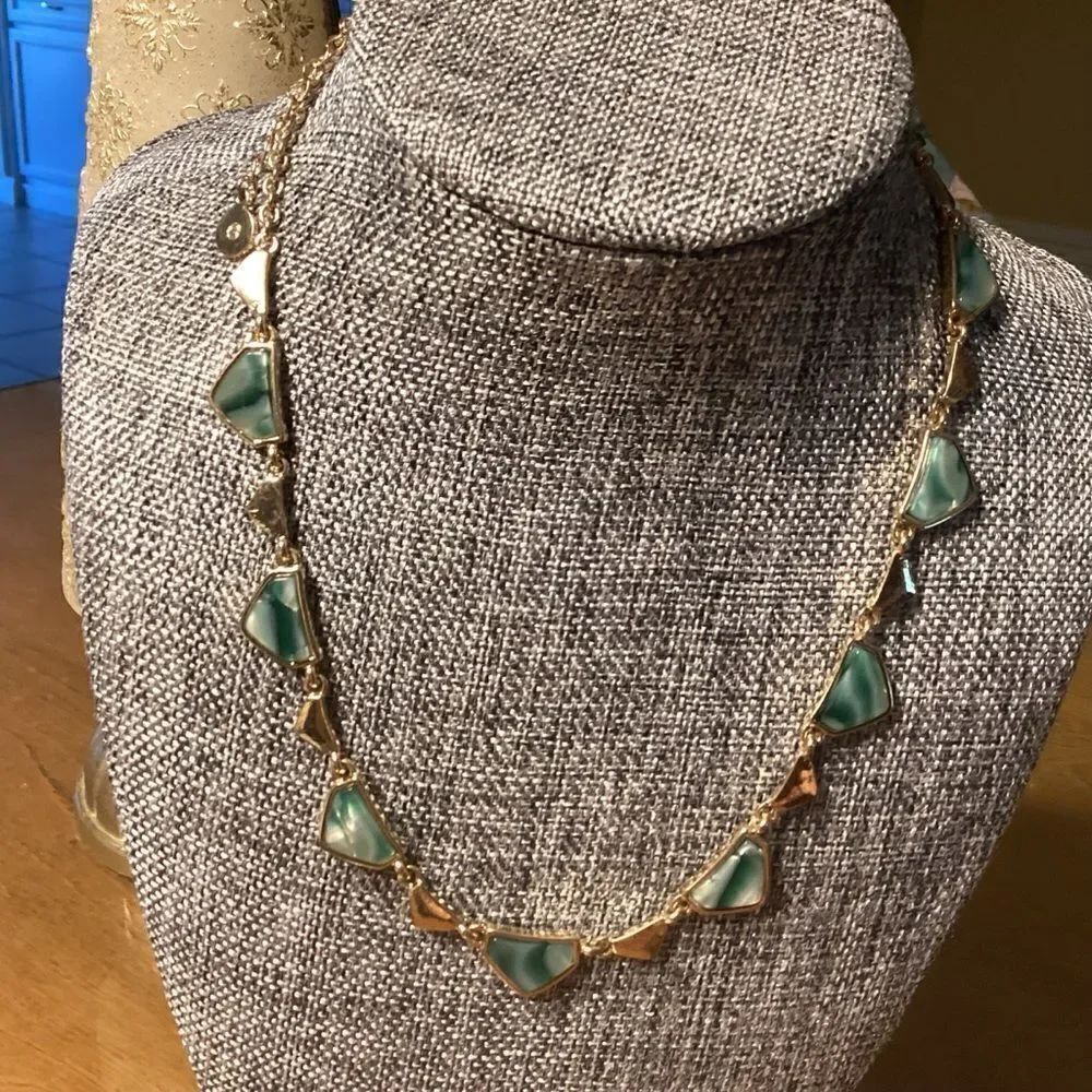 Goldtone Adjustable Green Squared Hearts Necklace